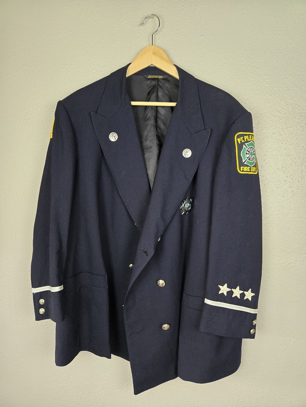 Three Star Fire Department Dress Jacket Double Breasted Point Pleasant New York